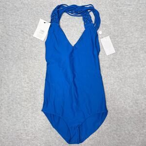 Mikoh Blue Topanga Macrame Halter One Piece Swimsuit Size XS